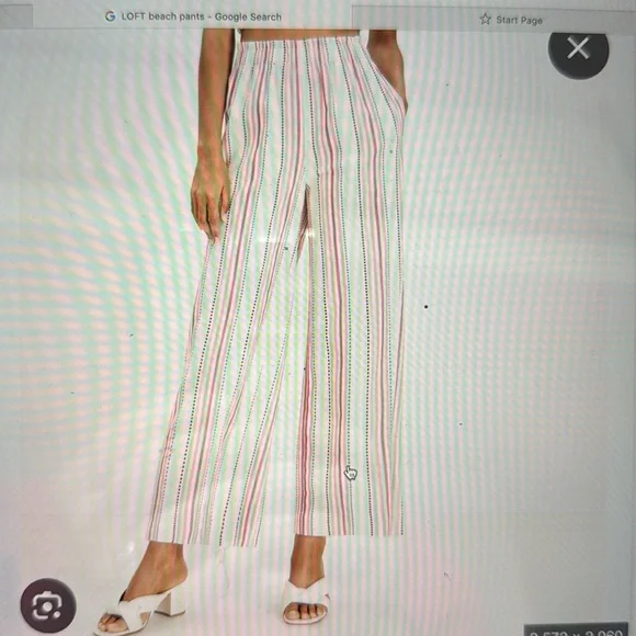LOFT Beach Striped Pull-On Smocked Wide Leg Pants - Size M - Picture 4 of 9
